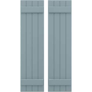 14 in. W x 54 in. H Americraft 4 Board Exterior Real Wood Joined Board and Batten Shutters Peaceful Blue