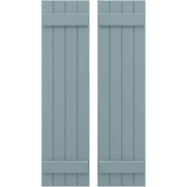 Ekena Millwork 14 in. W x 69 in. H Americraft 4-Board Exterior Real Wood Joined Board and Batten Shutters in Peaceful Blue