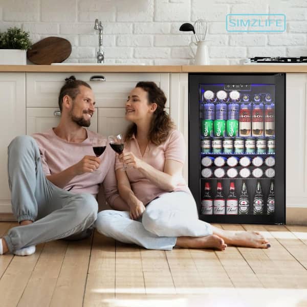 17.3 in.W Single Zone 130-Cans Freestanding/Built-in Beverage Refrigerator Cooler in Black, UV Protection and Auto LED
