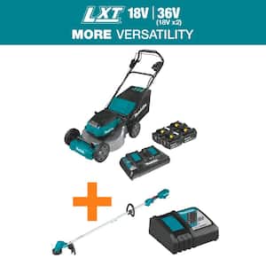 18V X2 (36V) LXT Cordless 21 in. Commercial Lawn Mower Kit & 4 Batteries (5.0Ah) with 18V String Trimmer & Charger