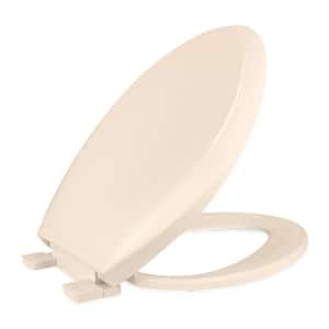 Elongated Plastic Toilet Seat With Slow Close - Easy Remove Adjustable Hinge, Bone