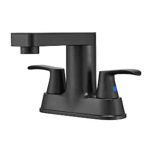 Rotatable 4 in. Centerset Double Handle Bathroom Faucet with Drain Kit Included in Matte Black