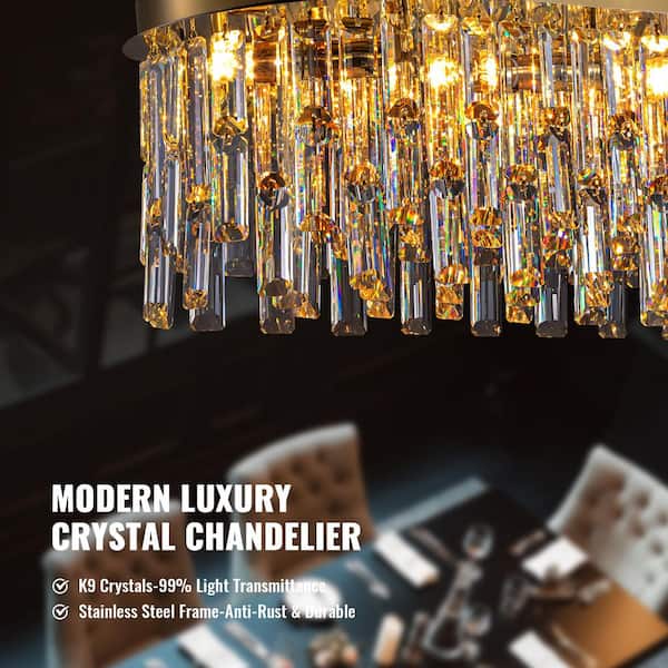 39 in. Modern Brass Crystal 1-Light Island Chandelier for Dining Room with Crystal Shades