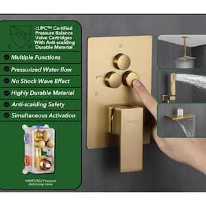 Single Handle 1-Spray 3 Spray Patterns Shower Faucet 1.8 GPM with Pressure Balance, 10 in. Shower Head Brushed Gold