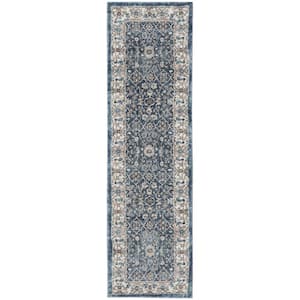 American Manor Blue/Ivory 2 ft. x 8 ft. Bordered Traditional Runner Area Rug