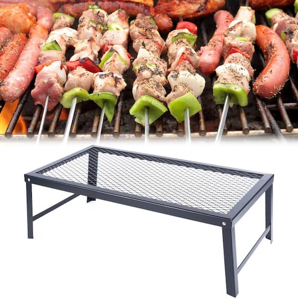 Portable BBQ Rack with Skewer, Stainless Steel Barbecue Grill Baking Tray Rack, for Air Fryer Double-Deck Home Replacement (7Inch,4Pins), Silver