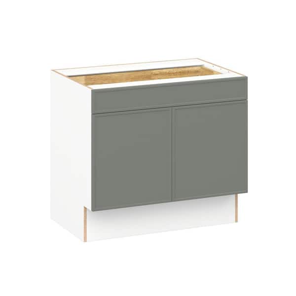 Fairview 36 in. W x 24 in. D x 32.5 in. H Assembled Slim Shaker ADA Base Kitchen Cabinet in Moss Green with Drawer