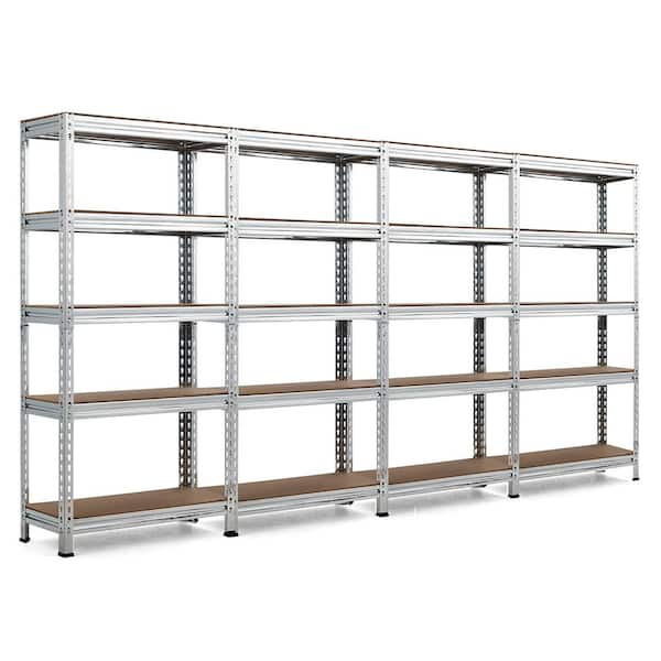 4-Pieces Silver 5-Tier Metal Garage Storage Shelving Rack Adjustable(30 in. W x 60 in. H x 12 in. D)