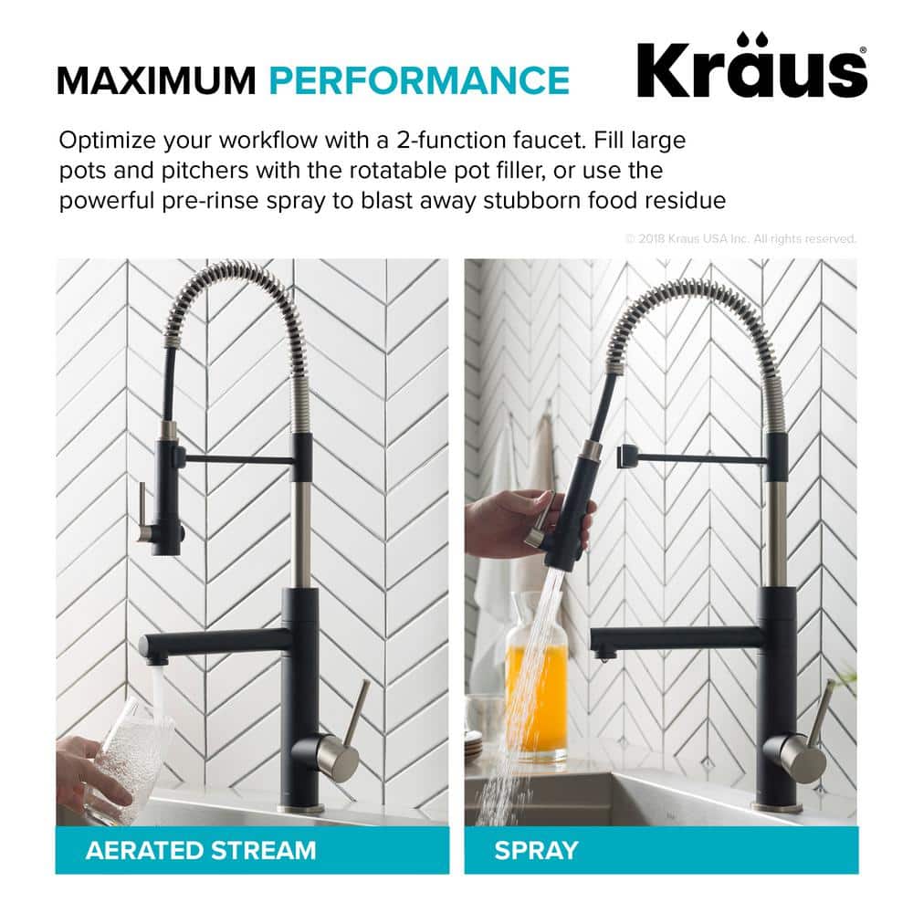 Stainless Steel and Matte Black Pull-Down Kitchen Faucet