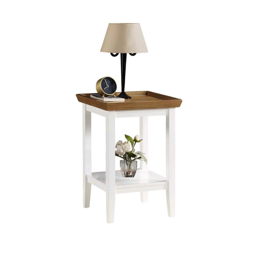 Driftwood White 18" Solid Rubberwood End Table with Shelf