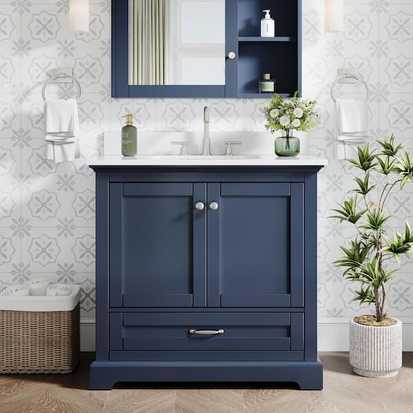 Ziyudura 36 in. Single Sink Freestanding Blue Bath Vanity with