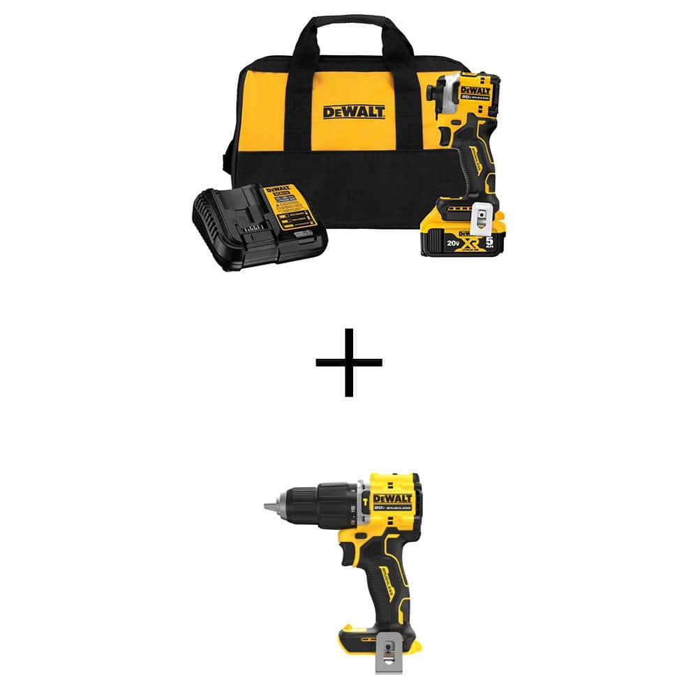 ATOMIC 20V MAX Lithium-Ion Cordless 1/4 in. Brushless Impact Driver Kit and 1/2 in. Hammer Drill with 5Ah Battery -  DEWALT, DCF850P1WCD799B