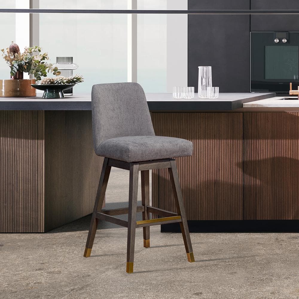 Amelia 26 in. Mocha/Gray Oak High Back Rubberwood Counter Stool with Polyester Seat Set of 4