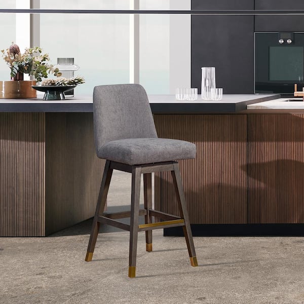 Armen Living Amelia 26 in. Mocha/Gray Oak High Back Rubberwood Counter Stool with Polyester Seat Set of 4