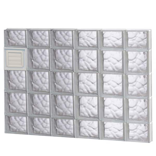Clearly Secure 46.5 in. x 34.75 in. x 3.125 in. Frameless Wave Pattern Glass Block Window with Dryer Vent