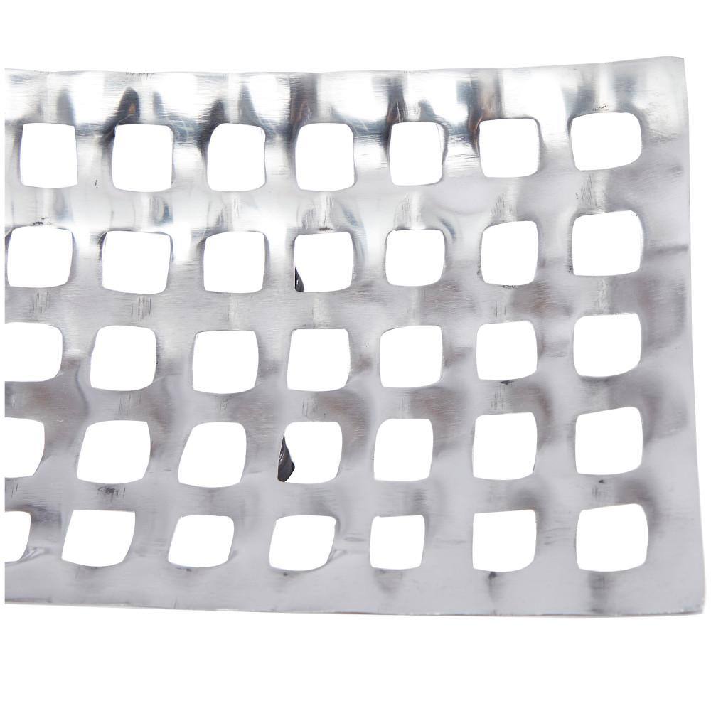 Silver Aluminum Grid Design Decorative Tray Set