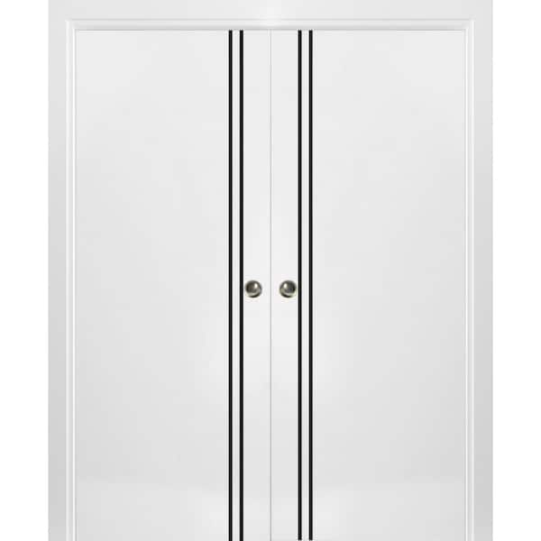 Sartodoors 48 in. x 96 in. 2 Panel White Finished Solid Wood with Honeycomb Sliding Door with Hardware