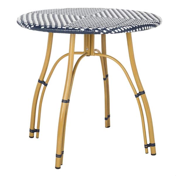 SAFAVIEH Kylie Navy/White Round Wicker Outdoor Side Table-PAT4011A