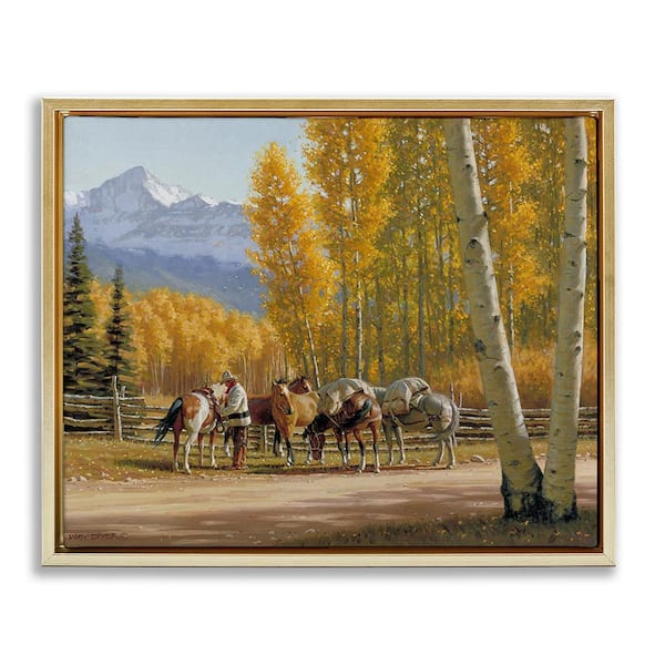 Stupell Industries Horses with Fall Foliage by Jimmy Dyer 1 Piece Floater Frame Graphic Print Nature Poster Art Print 31 in. x 25 in.