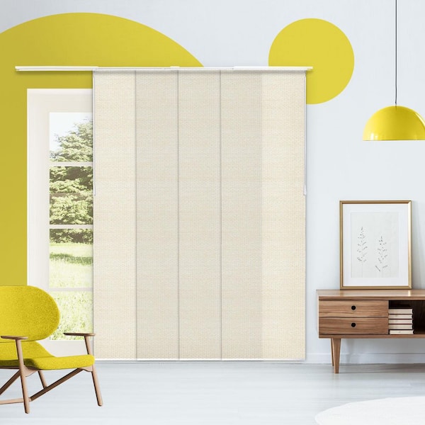 Cut-to-Size Wilshire Beige Light Filtering Adjustable Sliding Panel Track Blind w/23 in. Slats Up to 86 in. W x 96 in. L