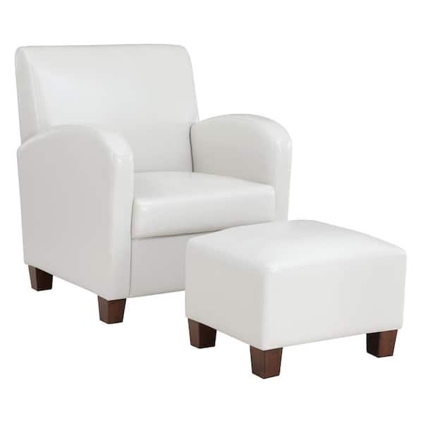 OSP Home Furnishings Aiden Chair and Ottoman Cream Faux Leather with Medium Espresso Legs