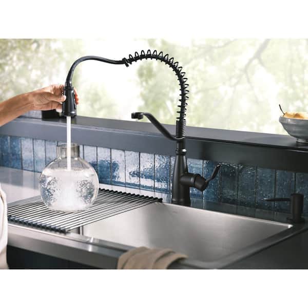 Nolia Single-Handle Pre-Rinse Spring Pulldown Sprayer Kitchen Faucet with Power Boost in Matte Black