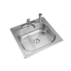 All-in-One Drop-in Stainless Steel 25 in. 4-Hole Single Bowl Kitchen Sink with Faucet and Sprayer