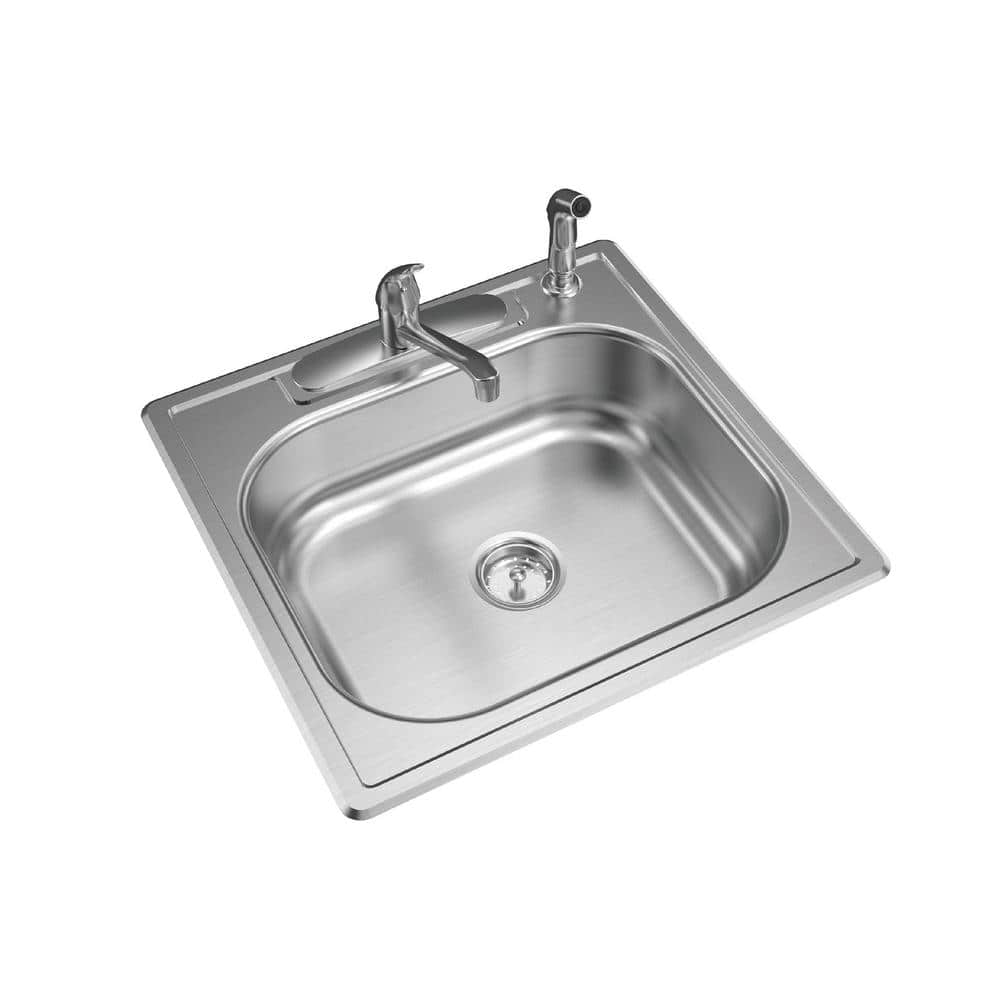 Glacier Bay All-in-One Stainless Steel 25 in. 4-Hole Single Bowl Drop-In Kitchen Sink with Faucet and Sprayer, Silver