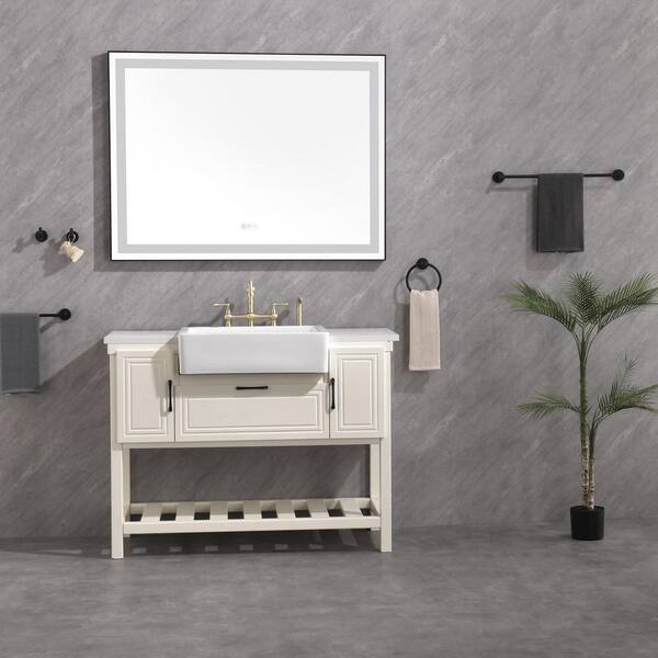 Interbath 48 in. W x 36 in. H Large Rectangular Aluminium Framed LED Light Wall Mounted Bathroom Vanity Mirror in Black