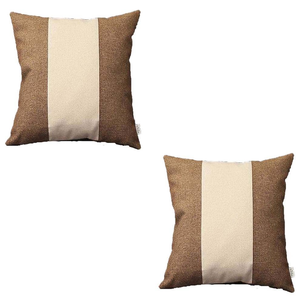 Boho-Chic Brown and Ivory Polyester Throw Pillow Covers, 18x18, Set of 2