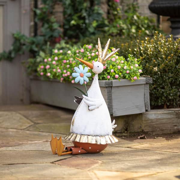 Evergreen Metal Duck Holding Flower Garden Statue