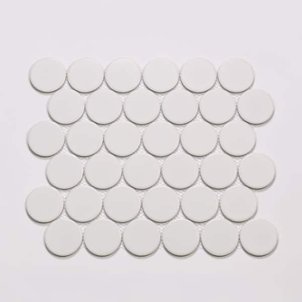 Bedrosians Marin 2" Penny Round Matte Porcelain Mosaic in Pearl White (8.61 sq. ft. /case) 100004794