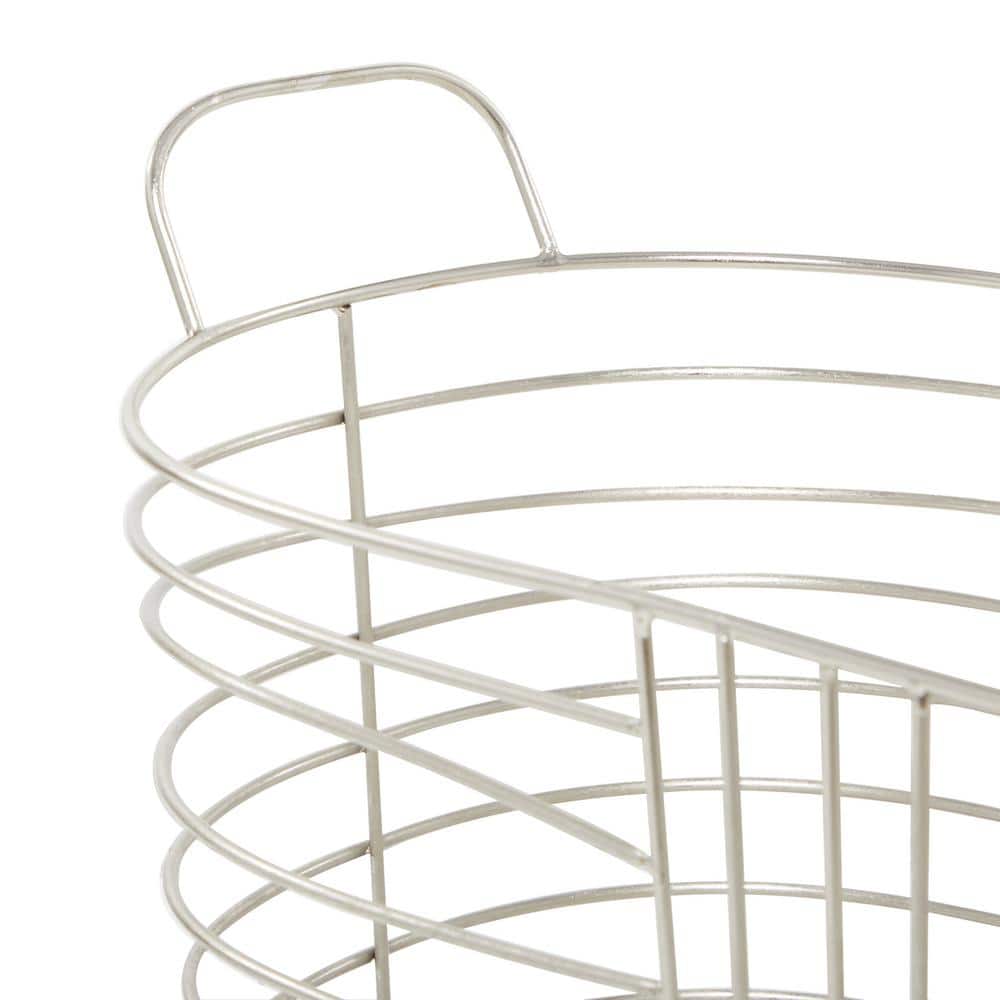Silver Oval Metal Baskets with Handles - Set of 2