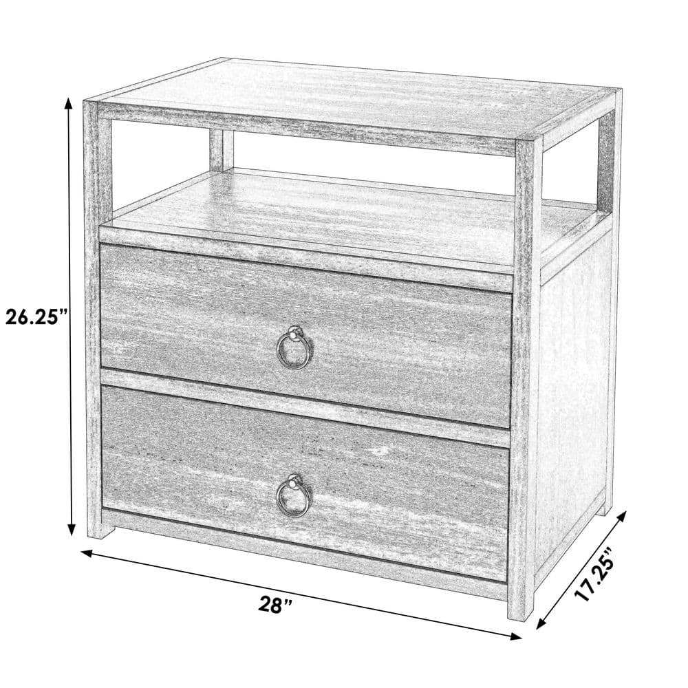 Natural Acacia 2-Drawer Nightstand with Open Shelf