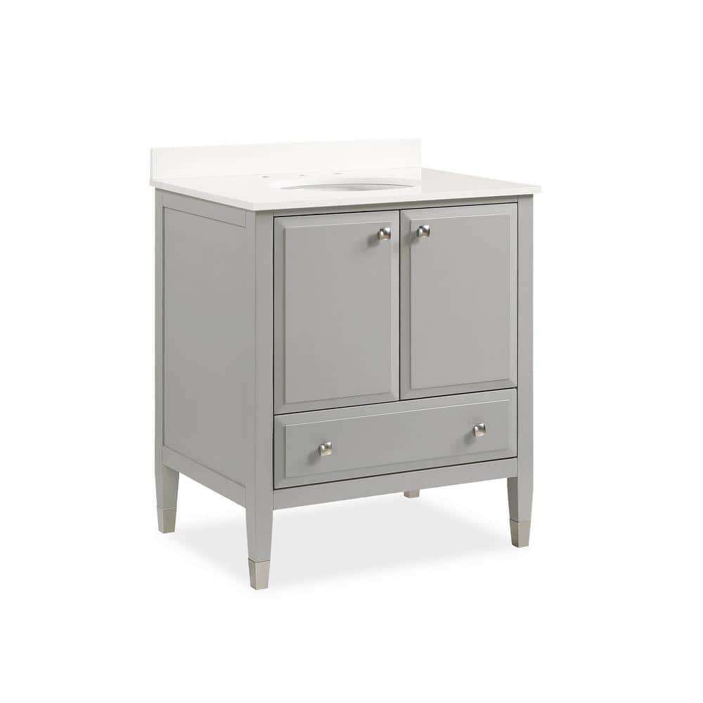 Tricia 30 in. Bathroom Vanity in Gray w/Composite Granite Vanity Top in White w/White Ceramic Oval Sink and Backsplash -  Dorel Living, DE16018