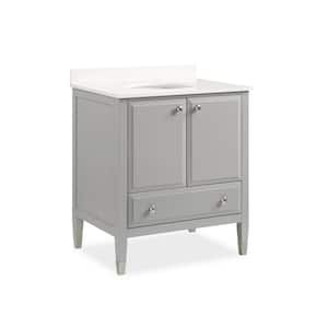 Tricia 30 in. Bathroom Vanity in Gray w/Composite Granite Vanity Top in White w/White Ceramic Oval Sink and Backsplash