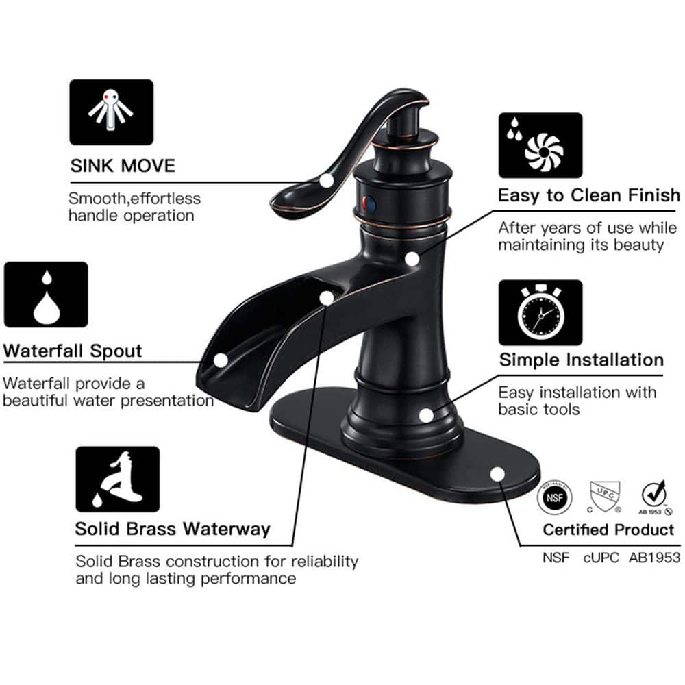 Oil Rubbed Bronze Single Handle Waterfall Bathroom Faucet with Pop-up Drain
