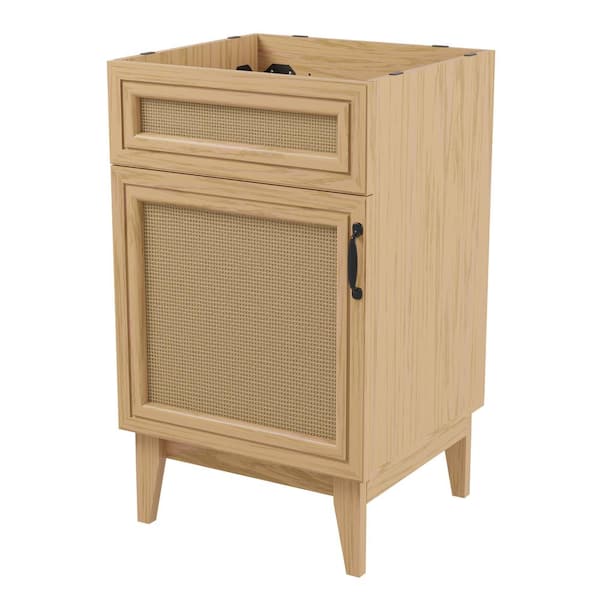 JONATHAN Y Javer 20 in. W x 18 in. D x 33 in. H Rattan 2-Shelf Bath Vanity Cabinet without Top (Sink Basin not Included), Oak