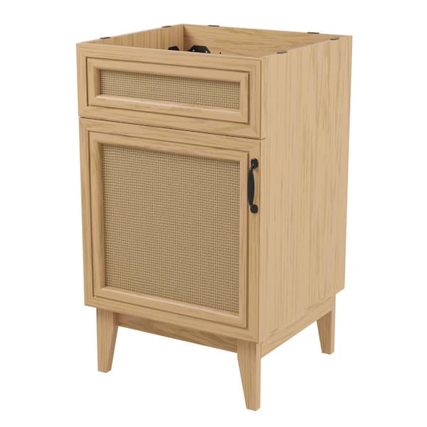 Javer 20 in. W x 18 in. D x 33 in. H Rattan 2-Shelf Bath Vanity Cabinet without Top (Sink Basin not Included), Oak