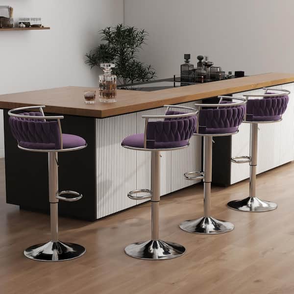 Stool Set Purple Kitchen Bar Stools Uixe Modern Silver Metal Frame