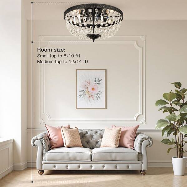 ARISKEEN 20 in. 4-Light Antique Black Flush Mount Crystal Strands