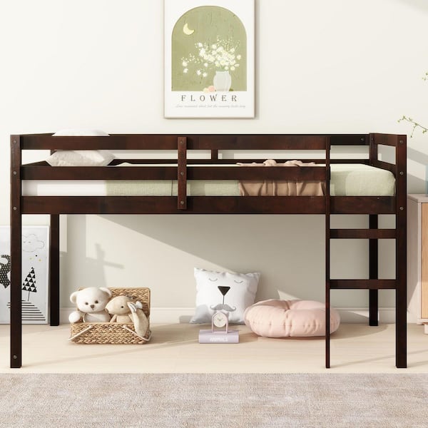 Tilda Brown Twin Size Low Loft Bed with Ladder, Espresso