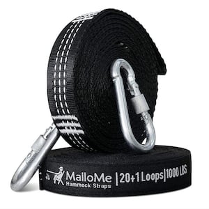 2-Piece 12 ft. Black No Stretch Polyester XL Hammock Tree Straps with 40 Connection Loops and 2000 lbs. Load Capacity