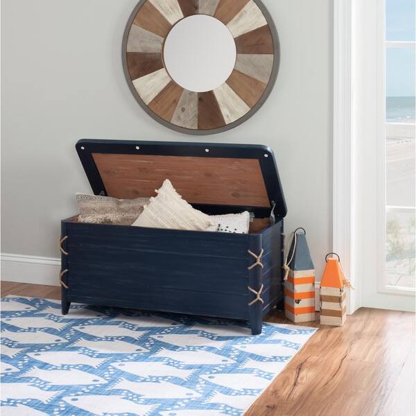 Linon Home Decor Heimann Blue Rope Cedar Chest Flip Lift Top 38 in