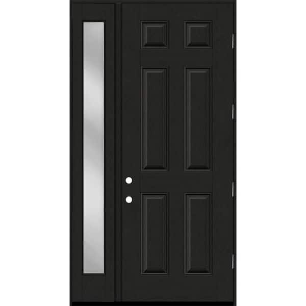 Steves & Sons Regency 51 in. x 96 in. 6-Panel LHOS Onyx Stain Mahogany Fiberglass Prehung Front Door w/ Clear 12 in. SL 6-9/16
