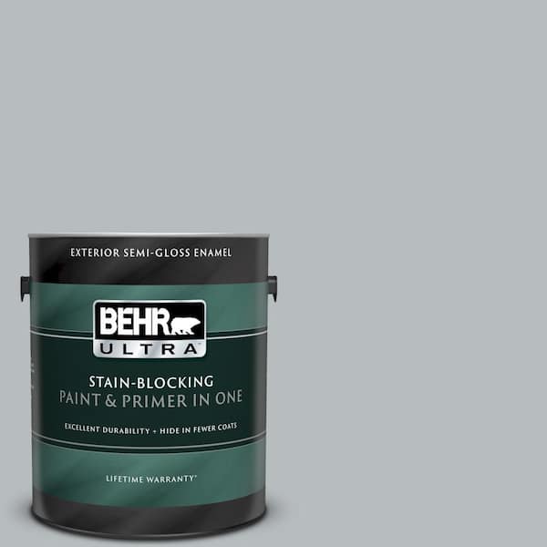 BEHR ULTRA 1 gal. #UL260-19 French Silver Semi-Gloss Enamel Exterior Paint and Primer in One