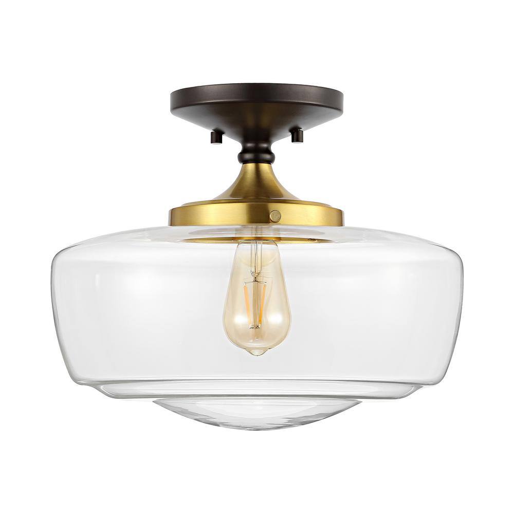 Marfa 14" Clear Glass and Brass Gold Farmhouse LED Flush Mount