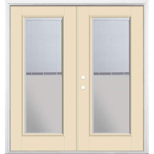 Masonite 72 in. x 80 in. Golden Haystack Fiberglass Prehung Right-Hand Inswing Mini Blind Patio Door with Brickmold