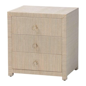 Quinn Natural Grasscloth 3-Drawer Nightstand