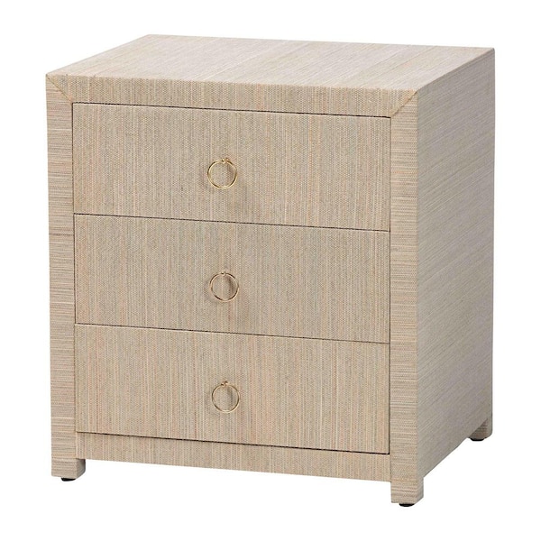 Quinn Natural Grasscloth 3-Drawer Nightstand